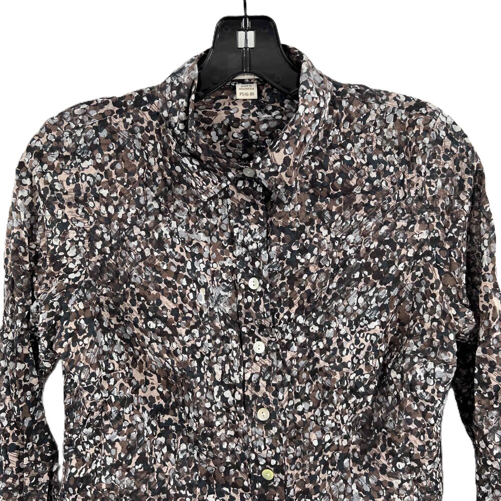 Coldwater Creek Brown Black Patterned No Iron Button-Up Shirt Petite Small